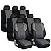 FH GROUP FH-FB064128 Three Row Cross Weave Fabric Seat Covers Airbag Compatible & Rear Split Bench Gray / Black