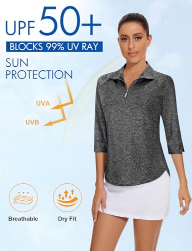 Image of Cucuchy Style Womens Golf Shirt 3 /4 Sleeve Quarter Zip Workout Tennis Tops Quick Dry UPF 50+ Shirts