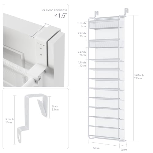 Image of Whitmor 27 Pair Over The Door Shoe Organizer, 11 Tier Hanging Shoe Organizer, Heavy Duty Metal & Mesh Shoe Holder, Hanging Shoe Rack for Closet Organizer & Storage,79.9 inchL x 21.7 inchW x 7.5 inchH, White