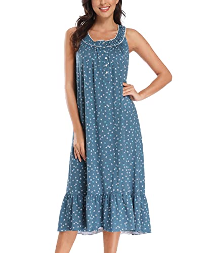 Image of 100% Cotton Nightgowns for Women Soft Ladies Gowns Sleepwear Long Sleeveless Nightgown