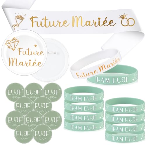 Xinnun 21 Cadeaux pour Future Mariée Comprend 1 Écharpe 10 Badges d'Équipes 10 Bracelets EVJF en Silicone Accessoires de Mariage pour Enterrement de Vie de...