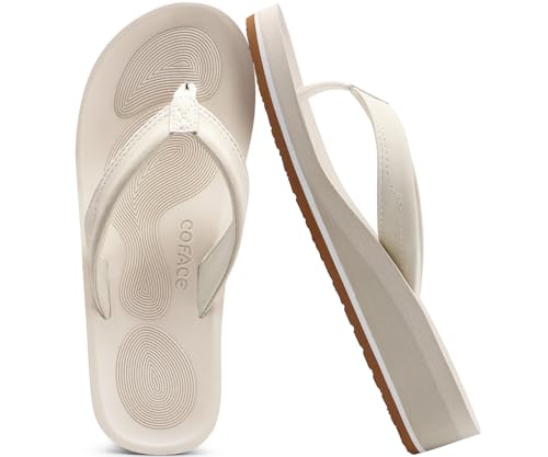 Image of COFACE Flip Flops for Women With Comfortable Arch Support Ladies Fashion Platform Thong Sandals Soft Yoga Mat Sole For Beach /Indoor Outdoor
