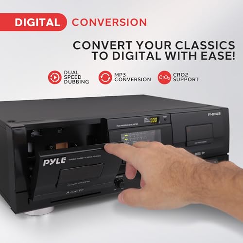Pyle Dual Stereo Cassette Tape Deck - Clear Audio Double Player Recorder System w/ MP3 Music Converter, RCA for Recording, Dubbing, USB, Retro Design - For Standard / CrO2 Tapes, Home Use - PT659DU - Image 3
