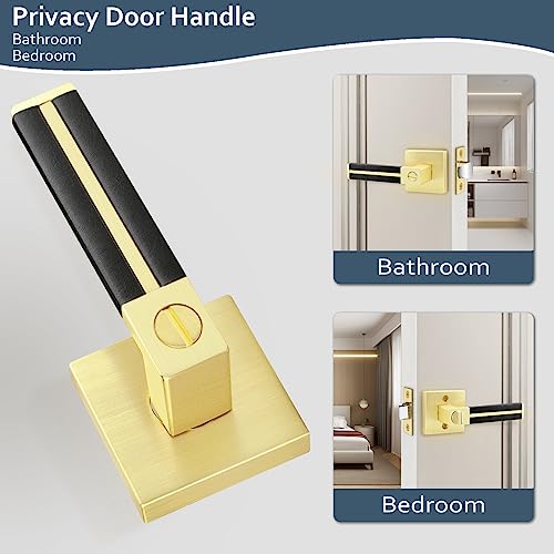 EHOMEWARE 2 Pack Gold Door Handles, Brass Interior Door Levers with Black Leather Handle, Privacy Door Handles Locksets for Bedroom Bathroom, Reversible Door Handles for Right or Left Handed Doors - Image 5