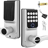 Mxetoobi Keypad Smart Lock with Handle for Front Door, 5-in-1 Control by Fingerprint/Password/APP/E-Key/Key, Simple and Reliable, 12 Months Battery Life, Easy Installation (MT-B16-S)