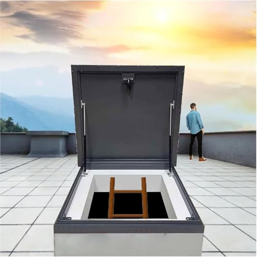 Escotilla de techo de acero con cubierta de lluvia, puerta de seguridad galvanizada con recubrimiento en polvo para un fácil acceso y mantenimiento al techo, ideal para instalación en terrazas