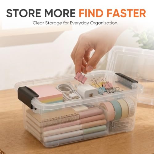 Image of Superio 3.4 Quart Clear Plastic Storage Boxes with Lids, Stackable Organizer Containers, BPA-Free Storage Bins for Home, Office, School & Dorm, 8 Pack