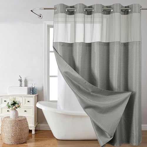 La Mejor Lista de Cortinas, ganchos y revestimientos de ducha más recomendados. 47 Cortina de Baño sin Gancho con Forro a Presión, 183x191cm de Cortina de Ducha de Tela Gofre, Doble Capa, Impermeable y Lavable, Cortina Regadera Antimoho para Hogar, Baño (Gris,...