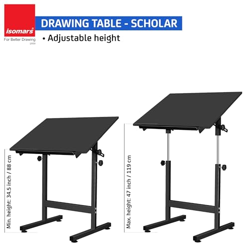 Image of Isomars Drawing & Drafting Table - Scholar - A1 (Full Imperial) Drafting Board Stand with Adjustable Height and Angles, Ideal for Architects, Engineers, Designers & Artists Students and Professionals