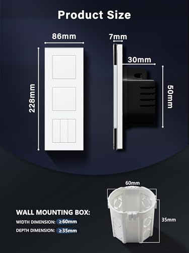 BSEED Doppel Smart Lichtschalter mit WIFI Dimmer Schalter,LED Dimmschalter Unterputz,Kompatibel mit Alexa&Google Home,Smarte Zeitpl&auml;ne,1 Fach 1 Weg Wlan Wandschalter Wei&szlig;(Neutralleiter Erforderlich)