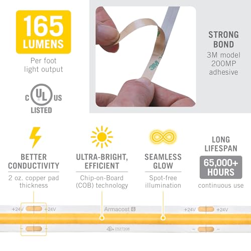 Image of Armacost Lighting RibbonFlex Pro 24V White COB LED Strip Light Tape 4000K, 165 Lumens /Ft, 2.5M 171310