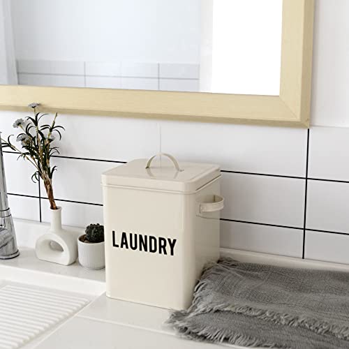 La Jolie Muse Laundry Detergent Powder Storage Tin Box, Farmhouse Laundry Room Decor, 9 Inch High, Cream #TOP2