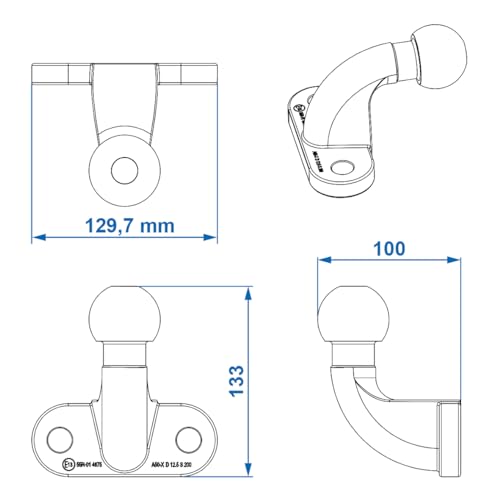 Boule d’attelage équerre Ø 50 mm noire pour remorque fixe - 5