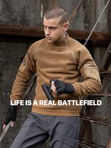 FREE SOLDIER Men's Tactical Fleece Lined Jacket Long Sleeve Crewneck Sweatshirts Pullover with Pockets Commando Sweater2