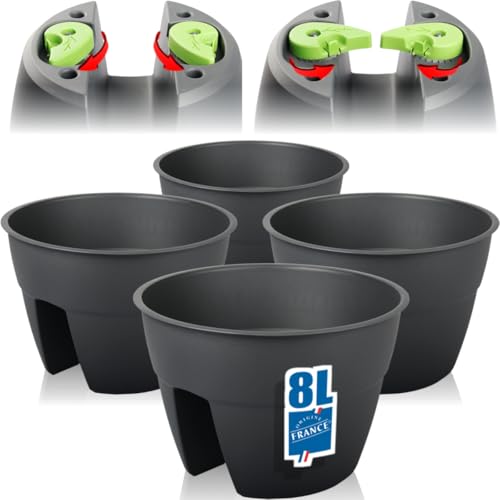 Stimo 4X Blumentopf 30 6cm Balkon für Geländer zum Einhängen Pflanztopf 8L rund Balkontopf Geländertopf (4)