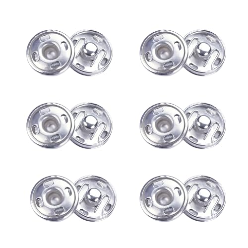 6 Sets Sew-On Snap Buttons - Press Buttons for Clothes Snap Fasteners Metal Press Studs Snaps Fasteners for Handbags Clothes Crafts(15mm)