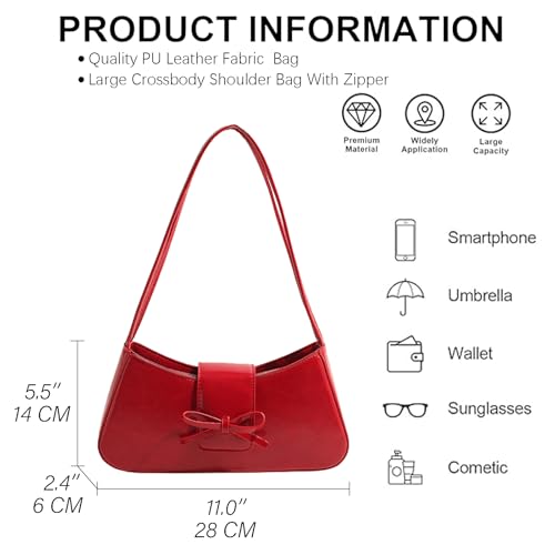 Image of KAMEILONG Trendy Red Shoulder Bag for Women Patent Leather Hobo Handbags Y2K Purses Clutch Bag Cute Bow Purse