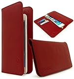 Universal Bastex Wallet Case Bi-Fold Red PU Leather Purse Clutch Style 3 Card Slot 2 Pockets for Money Credit Debit Cards for Samsung Android Phones iPhone 6 iPhone 6s Plus & iPhone 7 iPhone 7 Plus