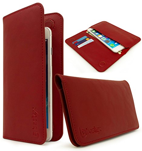 Universal Bastex Wallet Case Bi-Fold Red Pu Leather Purse Clutch Style 3 Card Slot 2 Pockets For Money Credit Debit Cards For Samsung Android Phones Iphone 6 Iphone 6S Plus & Iphone 7 Iphone 7 Plus #TOP17