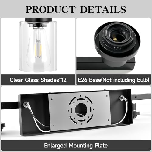 Image of 12 Light Bathroom Light Fixtures, Black Bathroom Lighting Fixtures Over Mirror Matte Black Modern Vanity Lights Wall Lighting for Mirror Bedroom, Living Room (78.7inch)