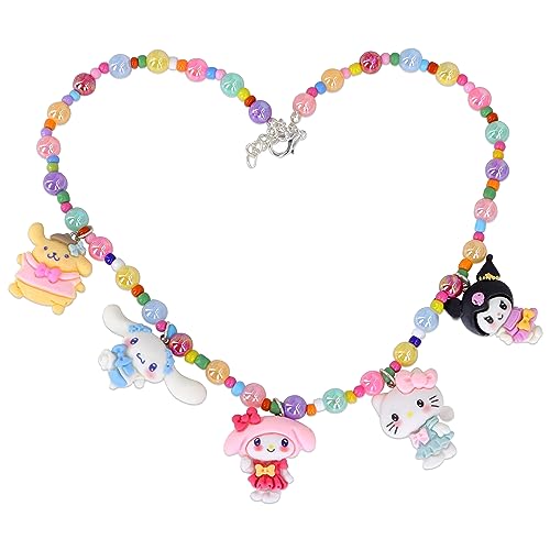 Roffatide Anime Cinnamoroll Womens Beaded Necklace mit Kuromi Pendant Vibrant Color Melody Kawaii Lolita Style Choker Halskette Zubehör Charm Schmuck für BFF Freundschaft Geschenke