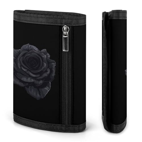 Beautiful Black Rose Flower Trifold Wallet Slim Credit Card Holder for Women Men3