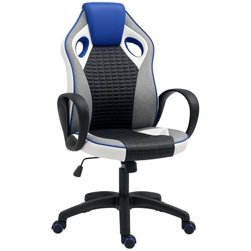 HOMCOM Silla Gaming Tapizada en PU y Malla Silla Gamer Giratoria con Función de Basculante Altura Ajustable para Hogar Oficina Estudio Multicolor