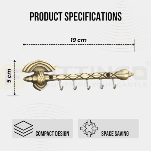 Image of Ace Zinc Metal Wall Mounted Key Holder with Hooks for Home, Kitchen & Entryway,Durable Heavy Duty Decorative Key Rack Organizer for Keys, Vintage Style - Antique Finish-| 3 Years Warranty |