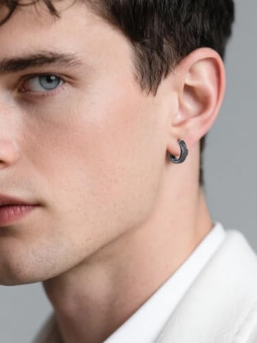 Black Earrings 925 Sterling Silver Black Hoop Earring Jewelry Gifts for Men3