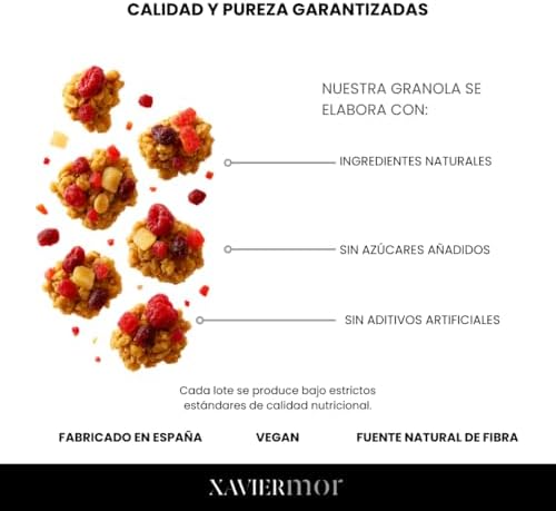 XAVIERMOR | Granola de Avena Crujiente con Frutos Rojos - Desayuno Saludable para Fitness - Energía Sostenida 400g