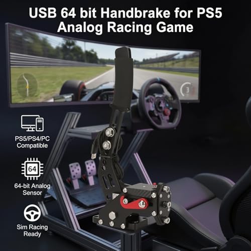 Image of USB 64 bit Handbrake for PS5 64 bit USB Handbrake Racing Game Analog Racing Game Handbrake and Play 2 in 1 PC Analog Racing Game Handbrake for G27 G25 G29 T500 T300 Windows(Black) [video game]