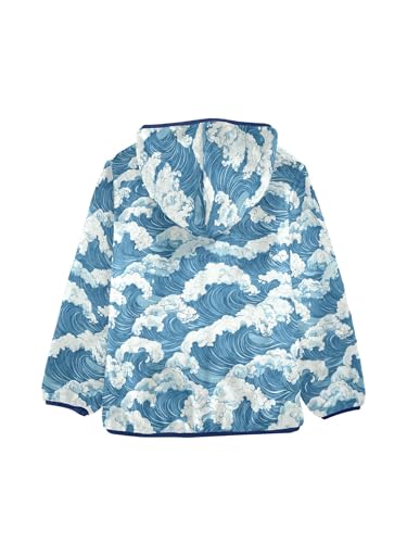 Sea Waves Spray Girls Fleece Jacket Girls Fall Jacket Boys Coats Zip Up Hoodie Children Sherpa Warm Outerwear 2-10T2