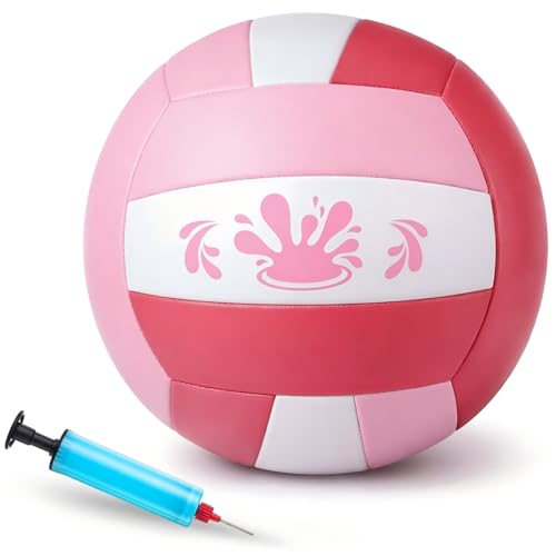 Leitee 5/8.5 Inches Waterproof Pool Volleyball Swimming Water Beach Volleyball with Soft Cover Pump for Adults Game Outdoor Indoor Activities(Pink/Light Pink/White 8.5 Inch)