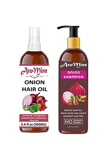 Glamorous Hub Aromine Natural & Organic Onion Oil(100Ml) & Red Onion Shampoo(200Ml) Combo Set