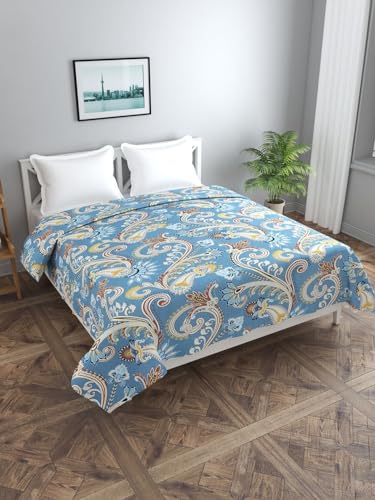 Image of DECOMIZER Super Soft Glace Cotton King Size AC Comforter || Blanket || Duvet with 1 King Size Elastic Fitted Bedsheet 72 inchX78 inch Inch and 2 Large Pillow Cover - 4 Piece Comforter Set - Navy Ambi