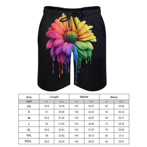 Rainbow Daisy Flower Men's Swim Trunks Board Shorts Beachshorts Swimsuits with Pockets Mesh Liner2