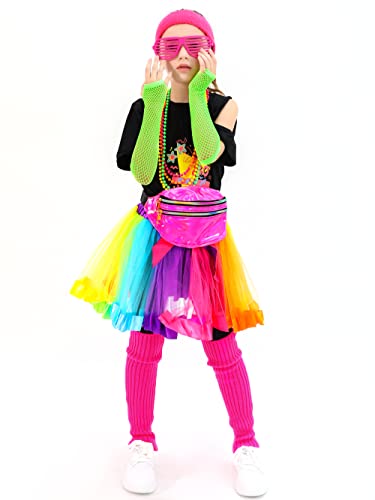Somsoc UA5287 13 Pieces Kids 80S Costume Accessories Set Girl'S 80S Cosplay T-Shirt Tutu Outfit Headband Necklace Gloves Leg Warmer thumb #4