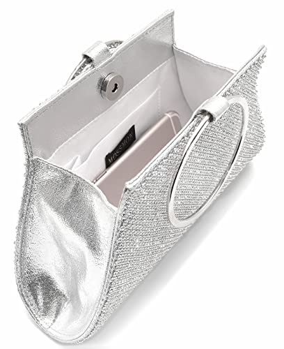 Mossmon Crystal Clutch Purses Bride And Bridesmaid Handbag Elegant Wristlet Evening Bag For Women Silver Large #TOP2