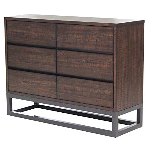 Pulaski Home Comfort Rustic Industrial Six Drawer Dresser, 48" x 16" x 36", Medium Brown