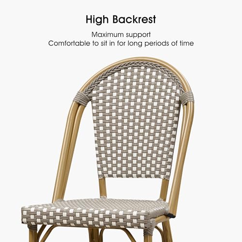 Image of PURPLE LEAF French Bar Stool Set of 2 Bamboo Print Finish Patio Bar Stools with Back Rattan Chairs Wicker Bar Height Stool 30 inch with Footrest Kitchen Island Stools Outdoor Barstool Grey