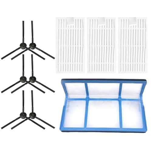 Kit di 10 pezzi di ricambio per filtro spazzola laterale compatibile con aspirapolvere robot per Zaco V3 V3s V5 V5s V5s Pro – 6 spazzole laterali, 1 filtro primario, 3 filtri