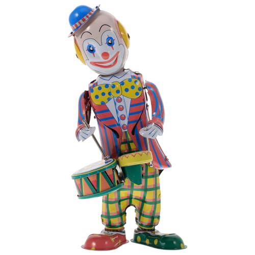 STOBOK Wind Up Tinplate Drumming Clown Toy - Retro...