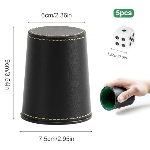 Zyiphor 5 Würfelbecher Leder Würfelbecher Set Leise mit 25 Würfeln Kniffelbecher PU Leder Würfelbecher Set Knobelbecher Leder für Bar-Party, Würfelspiele