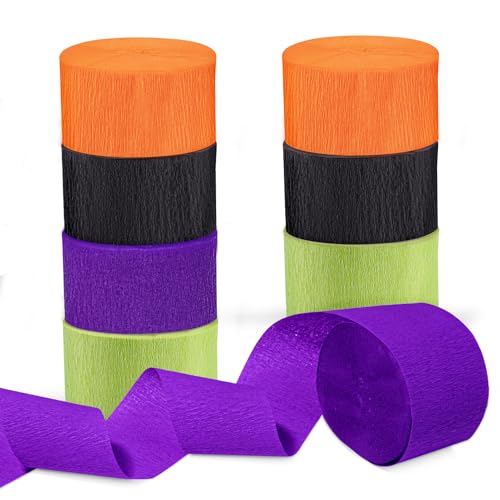 Image of Riqiaqia Halloween Streamers, 8 Rolls Black & Orange Crepe Paper Streamers for Halloween Party Decorations, Birthday & Home Backdrop Decorations