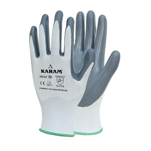 Image of Karam HS32 Nitril Palm Coated Safety Work Gloves | Excellent Grip, Flexible & Durable with Elasticated Wrist for Secure Fit | Tear & Abrasion Resistant Safety Hand Gloves | Size-L | PACK OF 10