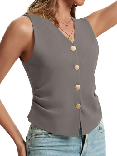 Image of Sweater Vest Women Dressy Button Up Knit Sleeveless Tank Tops Work Business Casual Outfits Summer