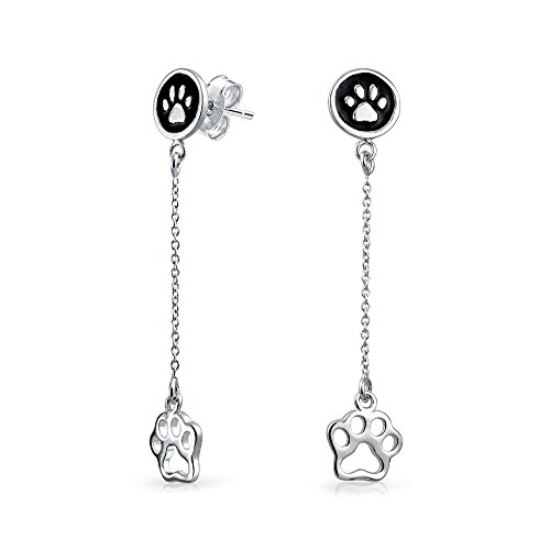 Preisvergleich Produktbild Bff Haustiere Tierliebhaber Schwarz Emaille Hund Katze Pfotenabdruck Baumeln Ohrhänger Für Damen Sterling Silber