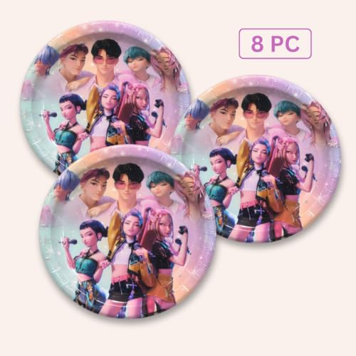 Image of Wanna Party Korean Pop Band Theme Paper Plates for Birthday Decoration Items for Girls | Pack of 8 Party Plates for Kids & Teens Celebration