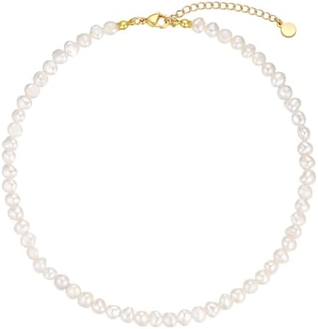 Natural Freshwater Baroque Pearl Necklace 14K Gold Plated Dainty Choker Necklace for Women Girls Snake Chain/Cuban Link/Paperclip/Ball Beaded Chain/Tennis Chain Fashion Jewelry for Gift