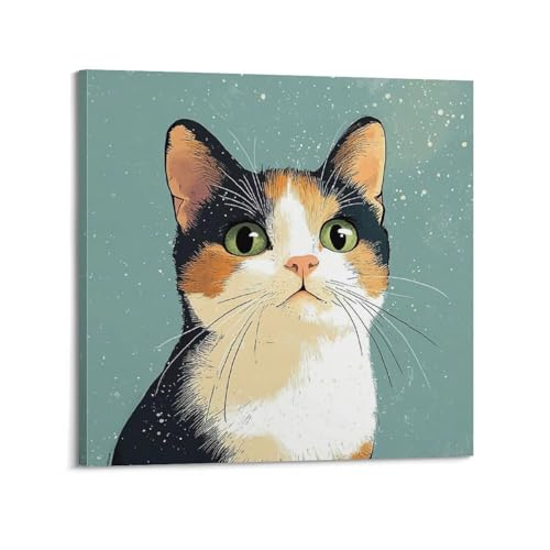 Tableau chat Calico 50x50 cm sur toile haut de gamme avec finition style cadre